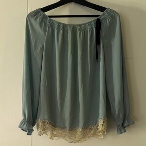 Soft Blue Lace-Hem Peasant Blouse
